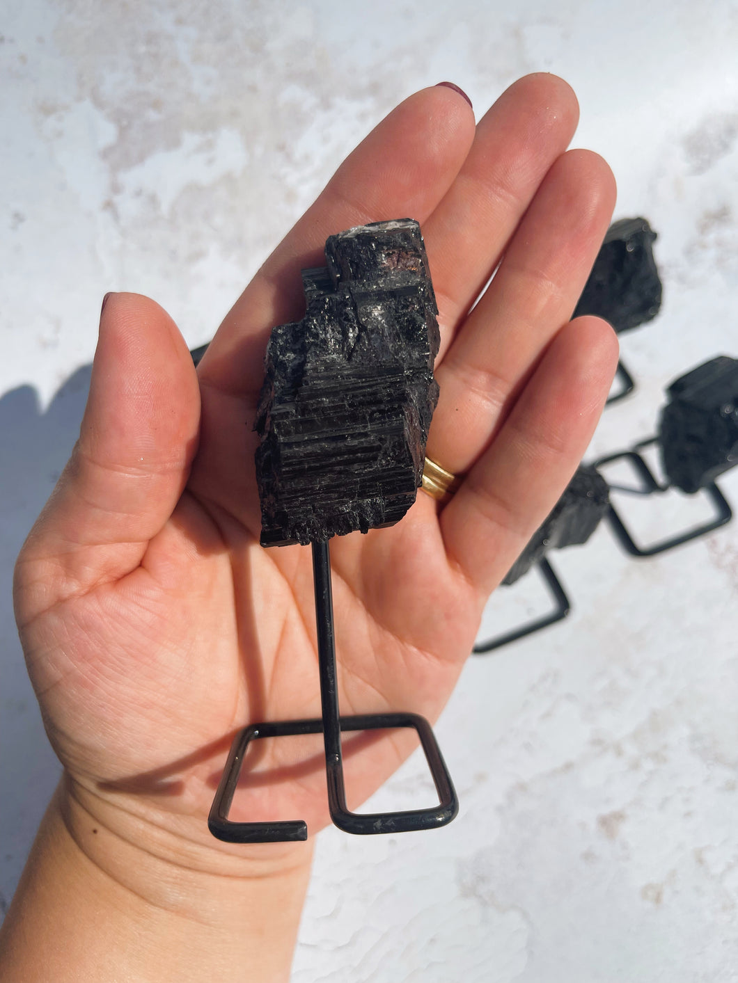 Mini Black Tourmaline Rough on Stand - Intuitively Selected